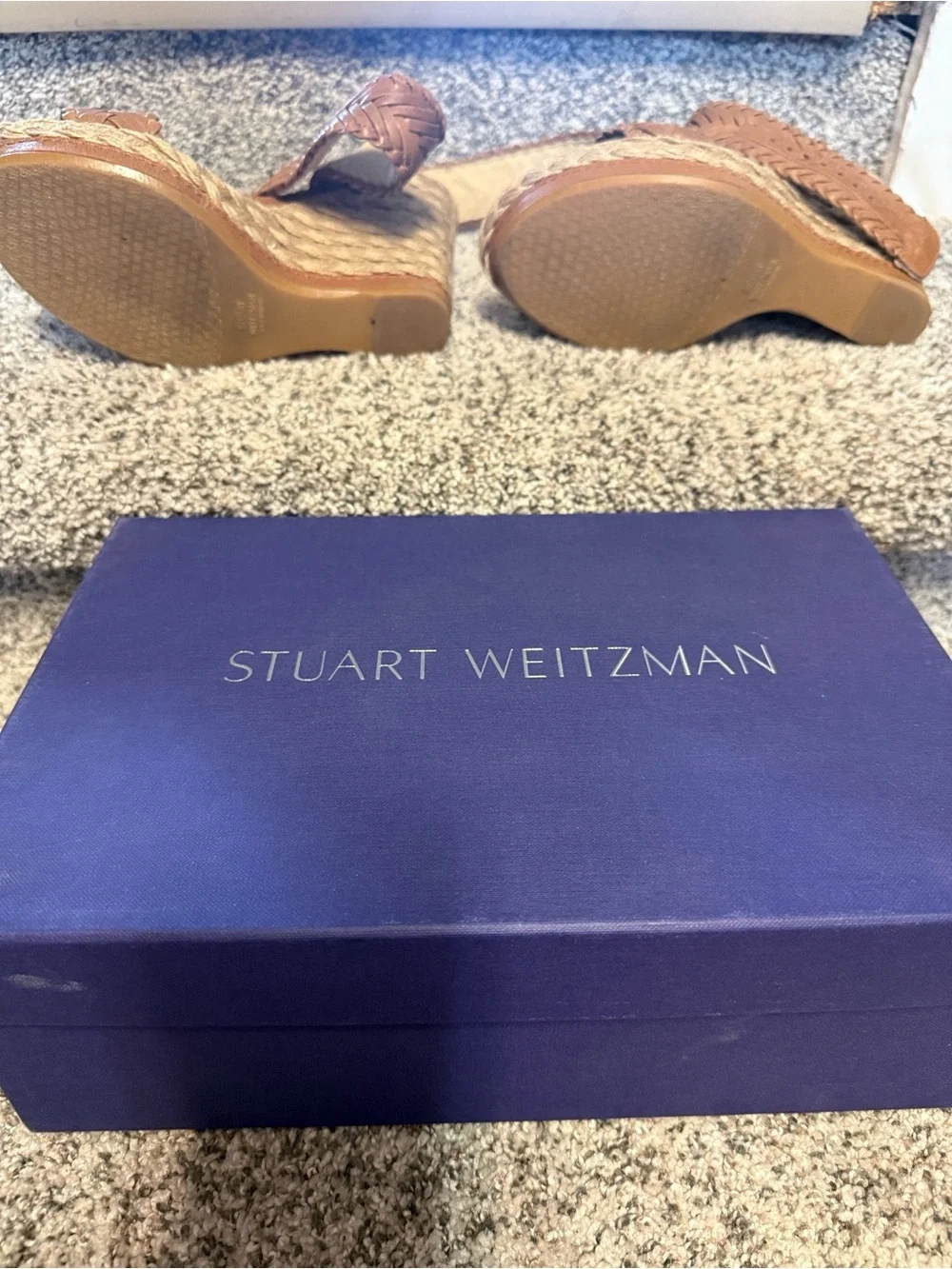 Stuart Weitzman Brown Braided Leather Espadrille Wedges - Picture 2 of 4